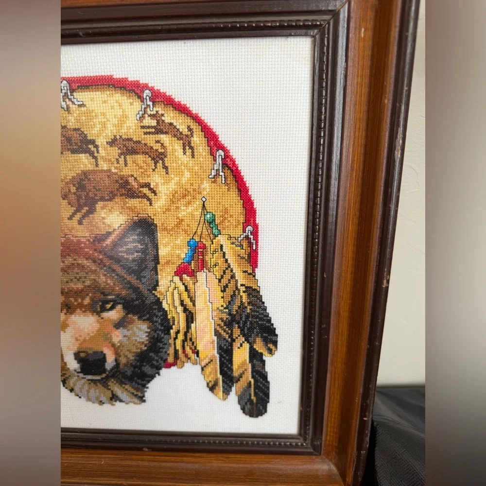 Janlynn Counted Cross Stitch Brother Wolf framed‎ art 16” x 16”